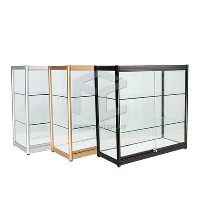 900mm High Corner Glass Display Showcase Titanium Alloy With 2Pcs LED Light