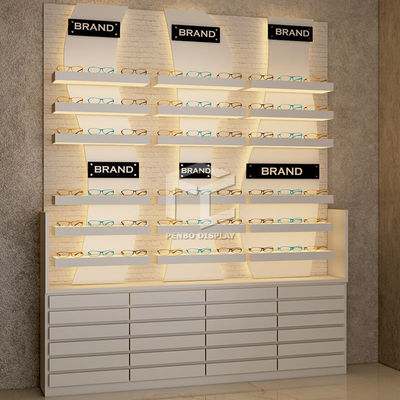 EPE Cotton Packaging Wood Wall Display Cases 20mm MDF Optical Store Furniture