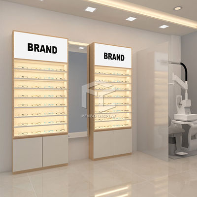 EPE Cotton Packaging Wood Wall Display Cases 20mm MDF Optical Store Furniture