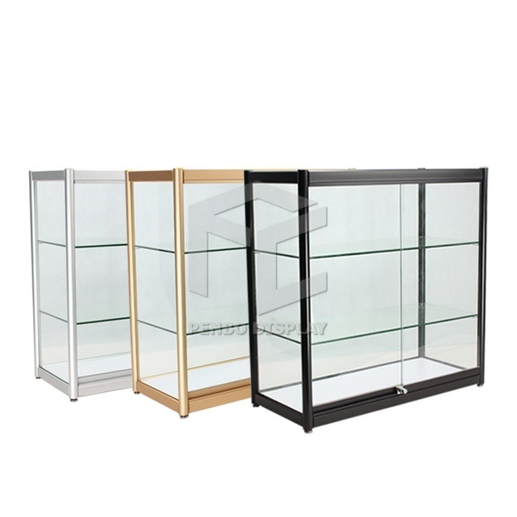 900mm High Corner Glass Display Showcase Titanium Alloy With 2Pcs LED Light